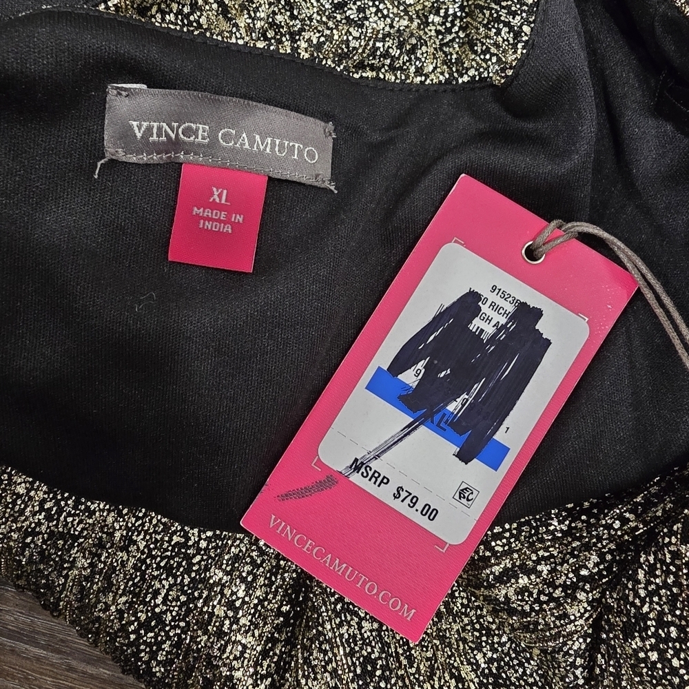 Vince Camuto V-Neck 3/4 Sleeve Blouse Size XL Black Gold NWT - Picture 4 of 11
